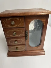 Armoire Wood Medium Jewerly Box 4Draws Necklace Hang  Glass Door Open