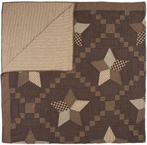 Farmhouse Star Patchwork Quilt Charcoal Gray & Black Irish Chain Hand Quilted - Picture 6 of 11