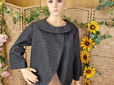 Elle Swing Jacket Black Geometric Pattern Size Uk 16 Xl Metallic Look 3/4 Sleeve