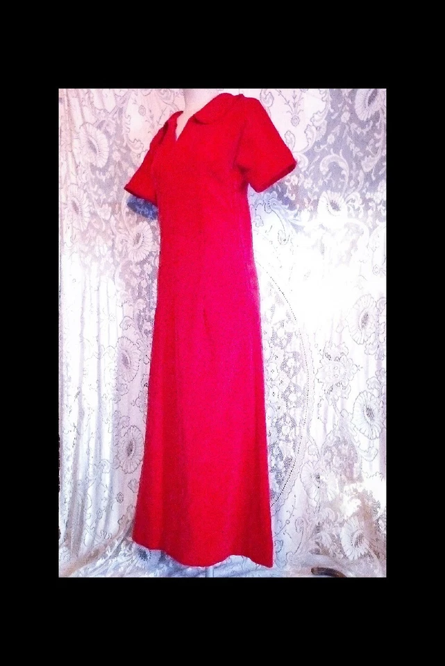 Maxi Vestido de Terciopelo Ajustado Algodón Suave Rojo Brillante Cintura Imperio Años 60 De Colección S Foto 3 de 4