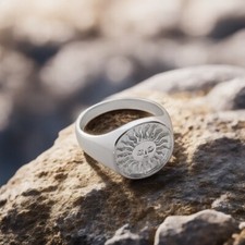 Sun Face Ring, Men Signet Ring, 925 Sterling Silver Ring, Birthday Gift For Him