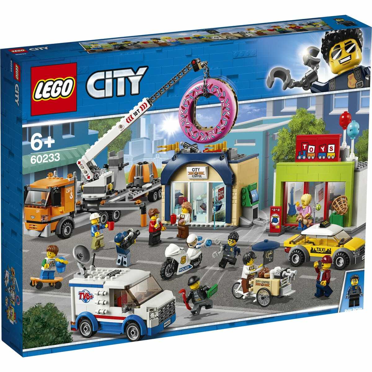 LEGO City 60233 Magasin de Donuts boîte de briques avec camion grue et moto