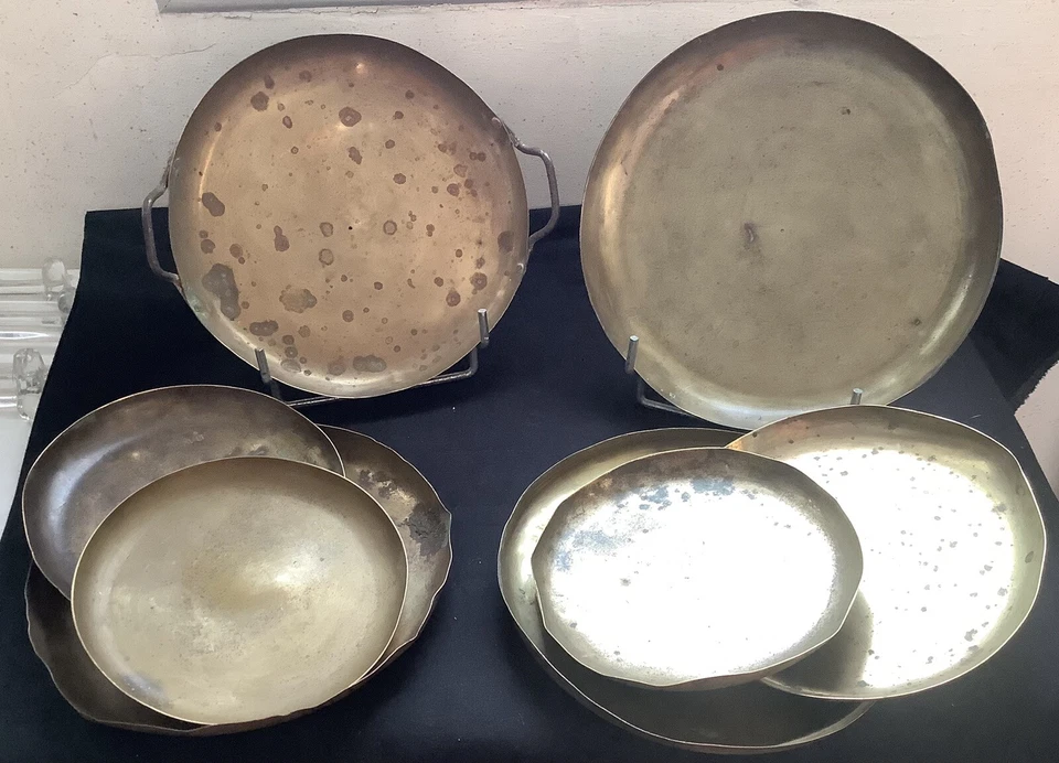 Lot 8 anciens plateaux cuivre de balance Roberval occasion - Photo 1/4