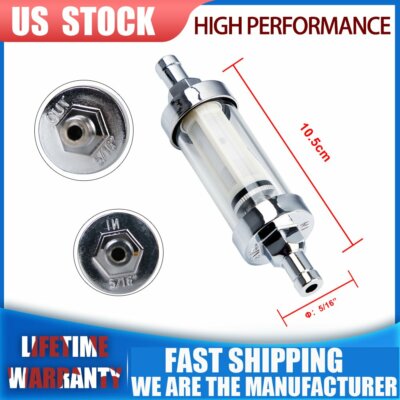 Universal Reusable Chrome Glass Clearview Petrol Diesel Inline  5/16'' Fuel Filte