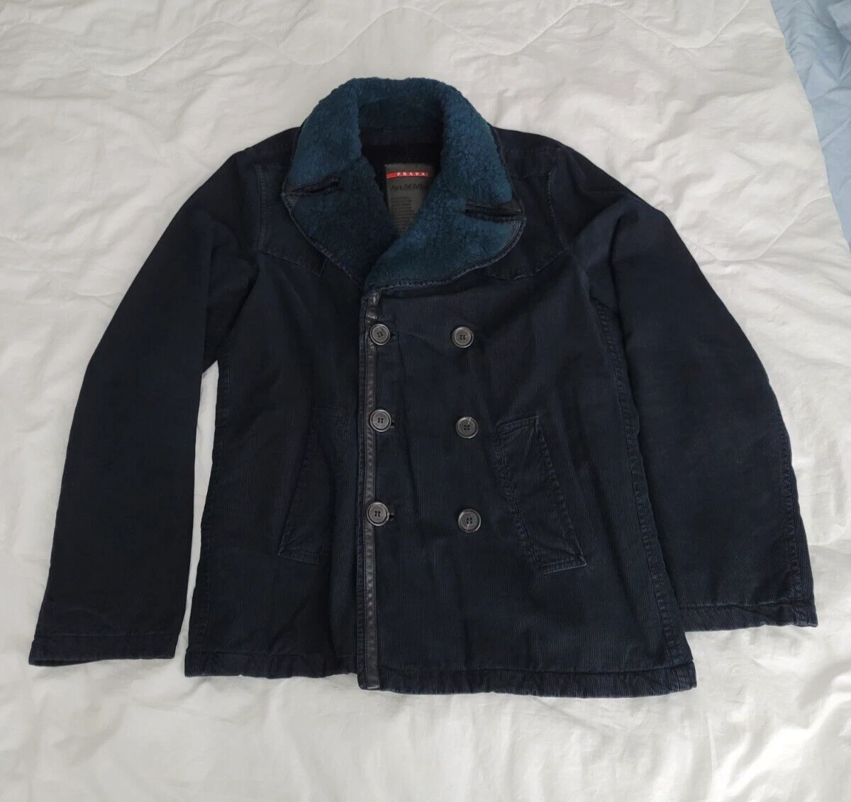 Cappotto da uomo Prada in velluto a velo marino pelle di pecora acqua taglia 52 raro