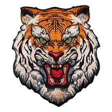 Large Tiger Head Sew-On Patch - 9.5x8 inches - Embroidered Wildlife Applique