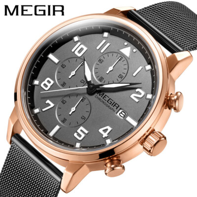 MEGIR Casual Herren Armbanduhr Edelstahl Band Chronograph Quarzuhr