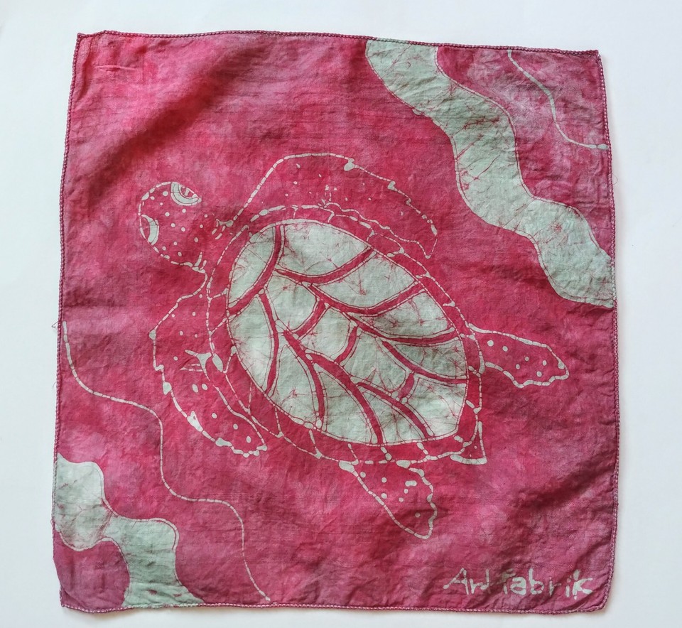 (2) Art Fabrik Grenada Batik Cotton Handkerchiefs 13" Turtle Flower