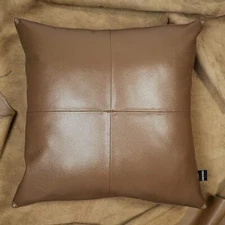 QAWACH Lambskin Leather Pillow Cover - Sofa Cushion Case - Decorative Throw C.