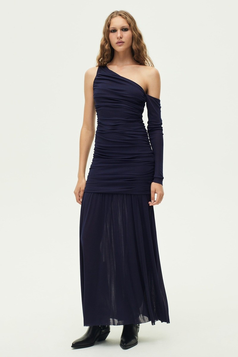 ZARA ZW COLLECTION ASYMMETRIC MIDI DRESS MIDNIGHT BLUE 8686
