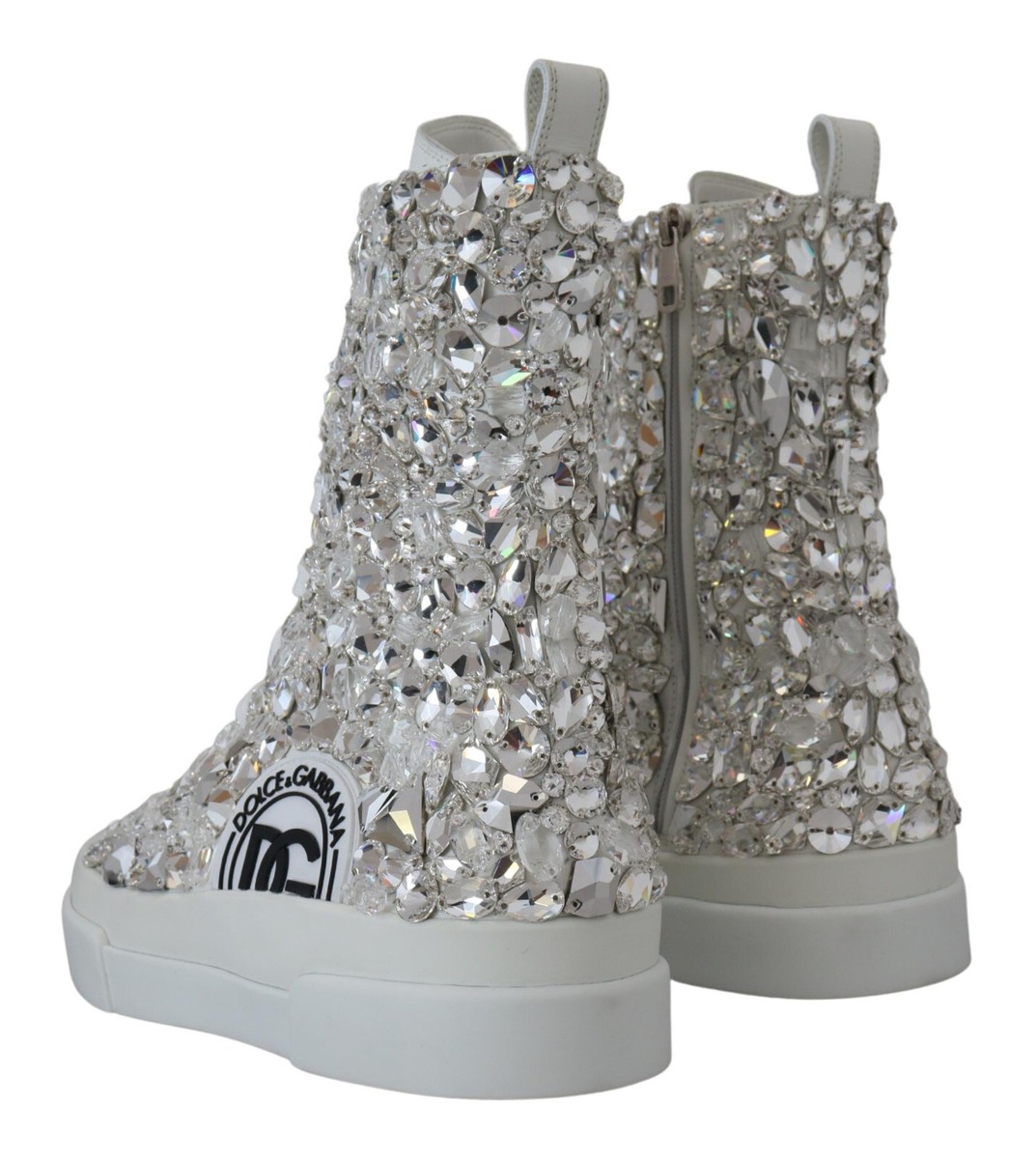 DOLCE & GABBANA ハイウエストレススカト F4B7ITHLM7L B4469 DOLCE & GABBANA Shoes Sneakers White Leather Crystal High