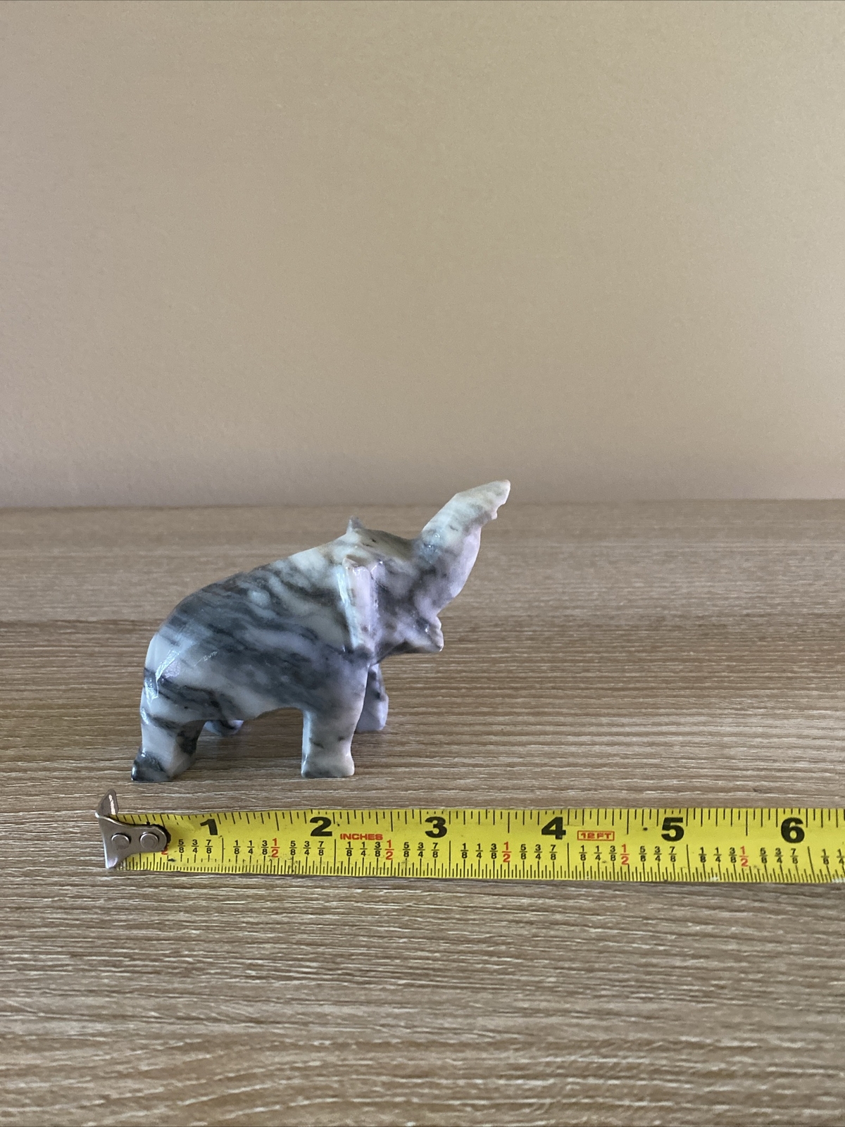 SMALL GRAY AND BLACK MARBLE / STONE ELEPHANT STATUETTE / FIGURINE