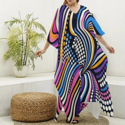 Pop Art Psychedelic Kaftan Dress Festival Caftan Trippy Goddess Lady Face Blue