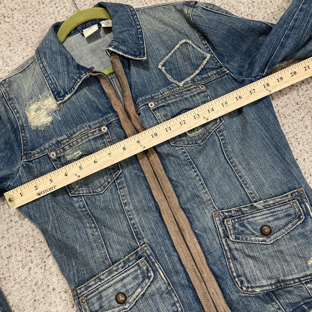 A/X Armani Exchange Designer Distressed Denim Jacket Full Zip Jean