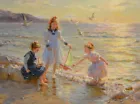 Children Playing on the Beach Art Giclee Printed Oil Painting Print