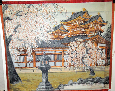 セール！ 洋書（英語）『Korean Temple Motifs』韓国 仏教美術 JAPANESE LANDSCAPE TEMPLE BLOSSOMS TREE SILK EMBROIDERED TAPESTRY