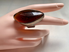 Impressive Large Antique Vintage Amber Sterling Silver Ring