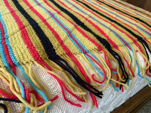 Vtg. Afghan Throw with Fringe Crocheted Retro Throw Blanket 66"x48" Multi-color - Picture 6 of 8