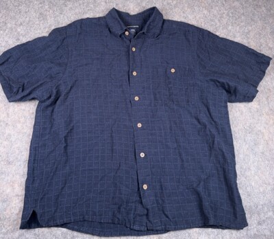 Knightsbridge Shirt Mens Large Blue Check Linen Blend Short Sleeve Button Up