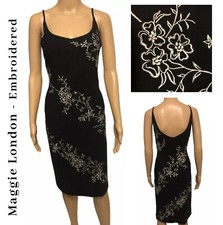 MAGGY LONDON Black Embroidered Sheath Dress Sz 8 Tailored Special Occasion EUC
