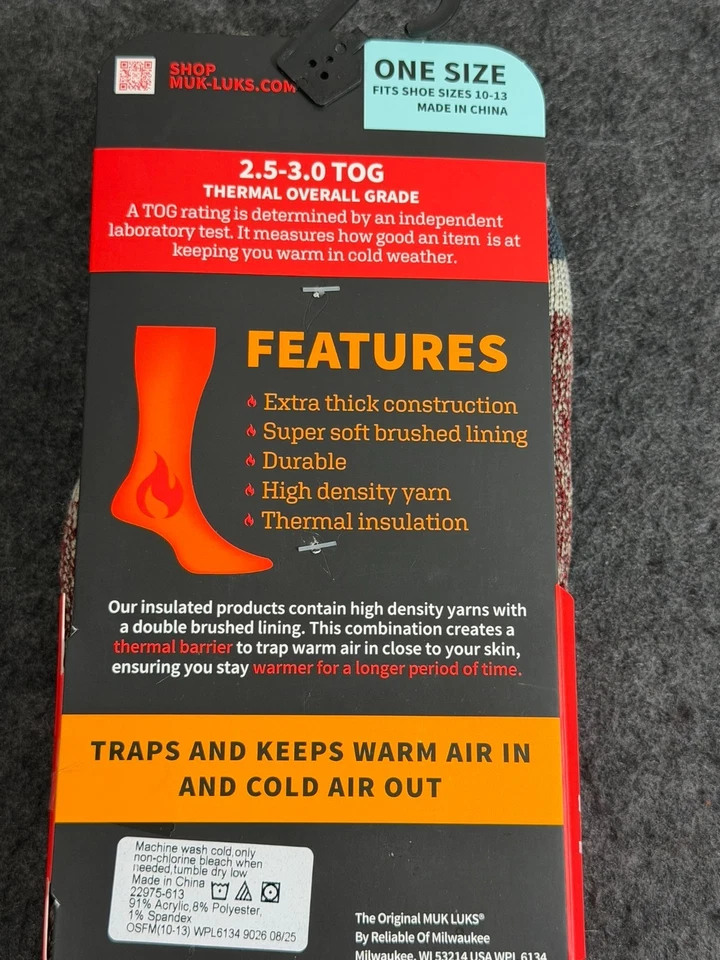 Calcetines térmicos para hombre MUK LUKS 2,5-3,0 retenedores de calor gris rojo para hombre talla 10-13 Foto 2 de 2