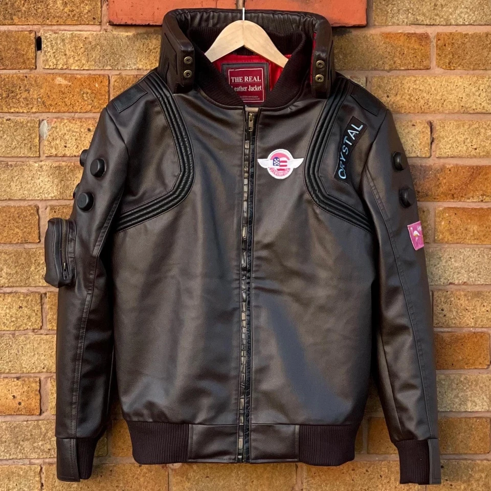 Chaqueta con cuello LED para juegos Disfraz de Halloween Hecho a mano Cuero Ropa de calle Cyberpunk Foto 4 de 4