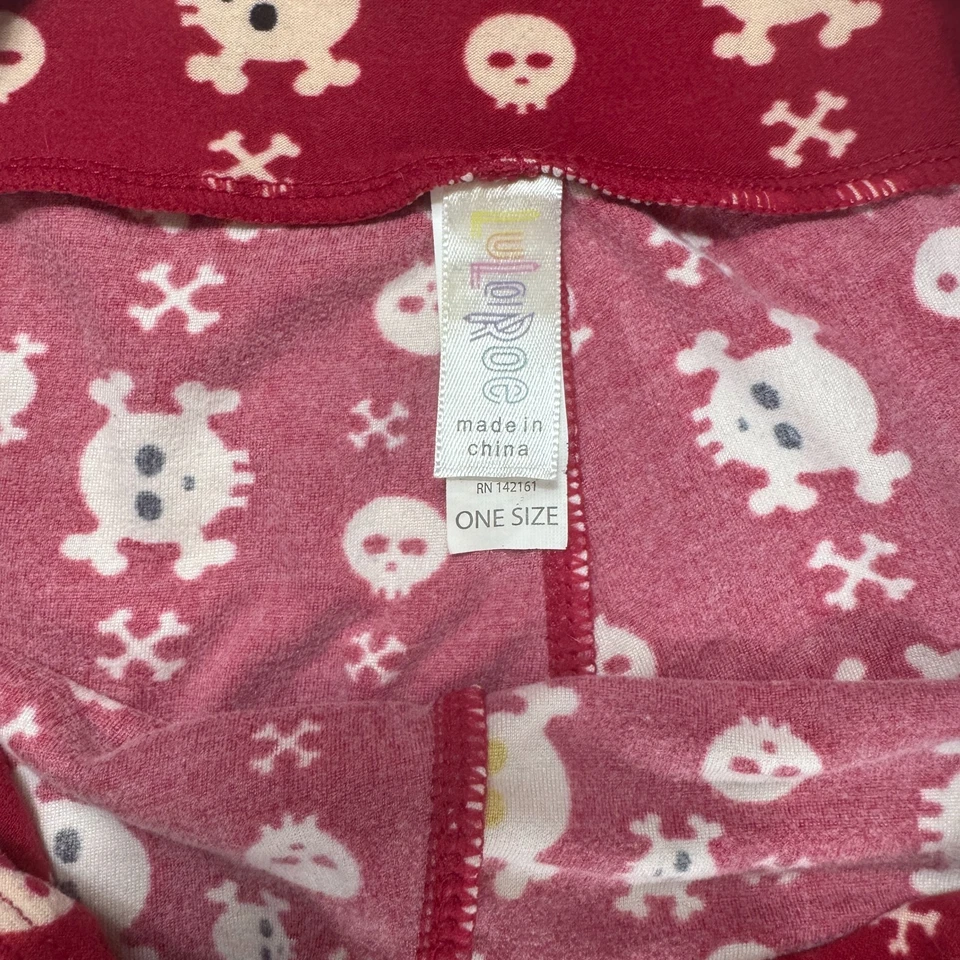 LuLaRoe OS Rojo Calavera y Huesos Cruzados Leggings Para Mujer 2-10 Halloween Cachicho Foto 3 de 4