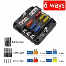 6 Way Car Boot Power Distribution 12-24V Blade Fuse Holder Box Block Panel Yybpk