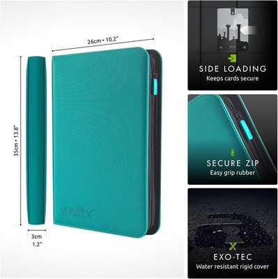 Vault X 9 Pocket Zip Binder, 360 Cards, Exo-Tec Material, 20 Side-Loading Teal