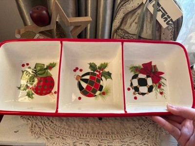 MacKenzie-Childs Weihnachten Keramik Geteilt Tablett & Schüssel Set Feiertag ...