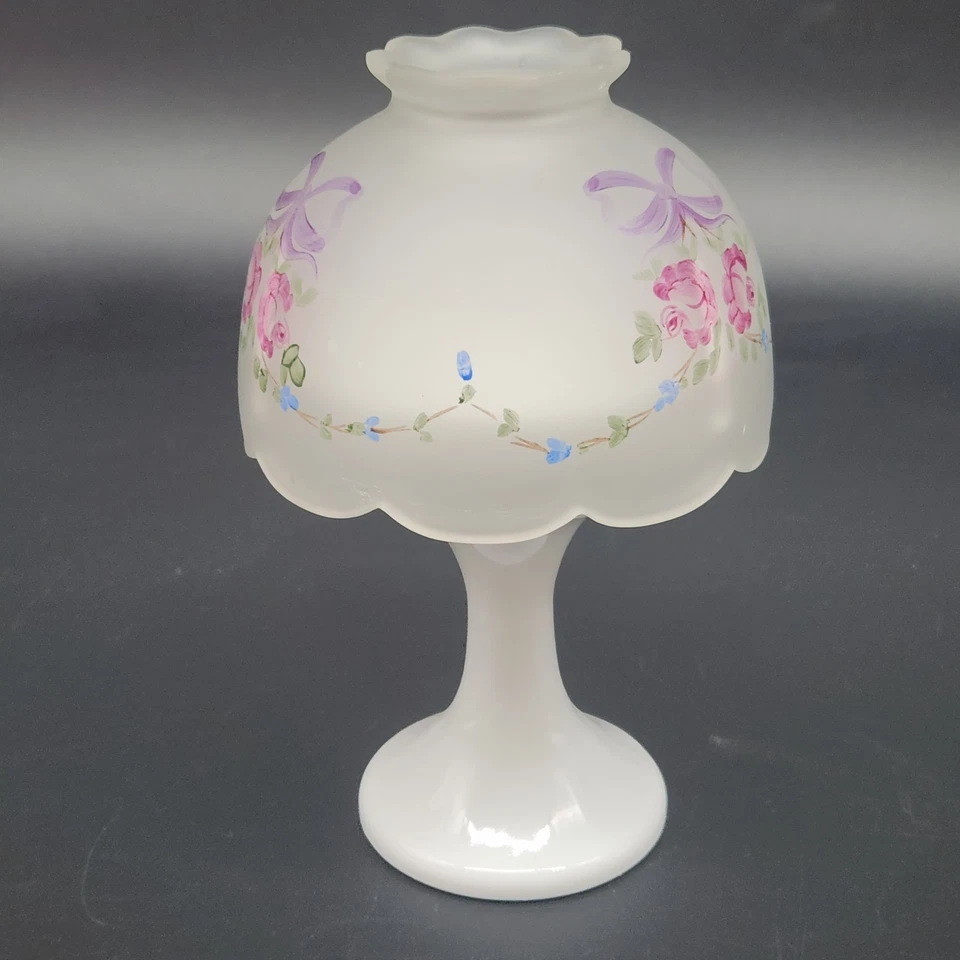 Vtg Westmoreland Frosted Glass and White Milk Glass Fairy Light Lamp Floral HP - Image 3 of 4
