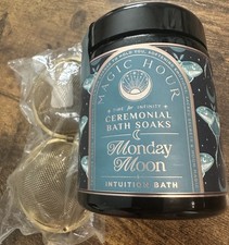 Magic Hour MondayMoon Ceremonial Bath Salt I Violet Glass Jar  Bath Strainer