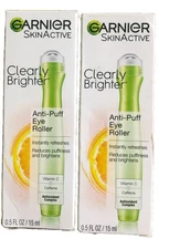 2 Garnier Skin Active Clearly Brighter Anti-Puff Eye Roller Gel 0.5 Oz