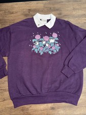 Vintage Morning Sun Sweatshirt Womens XL Plum Birds Flowers Cottage Core 90s