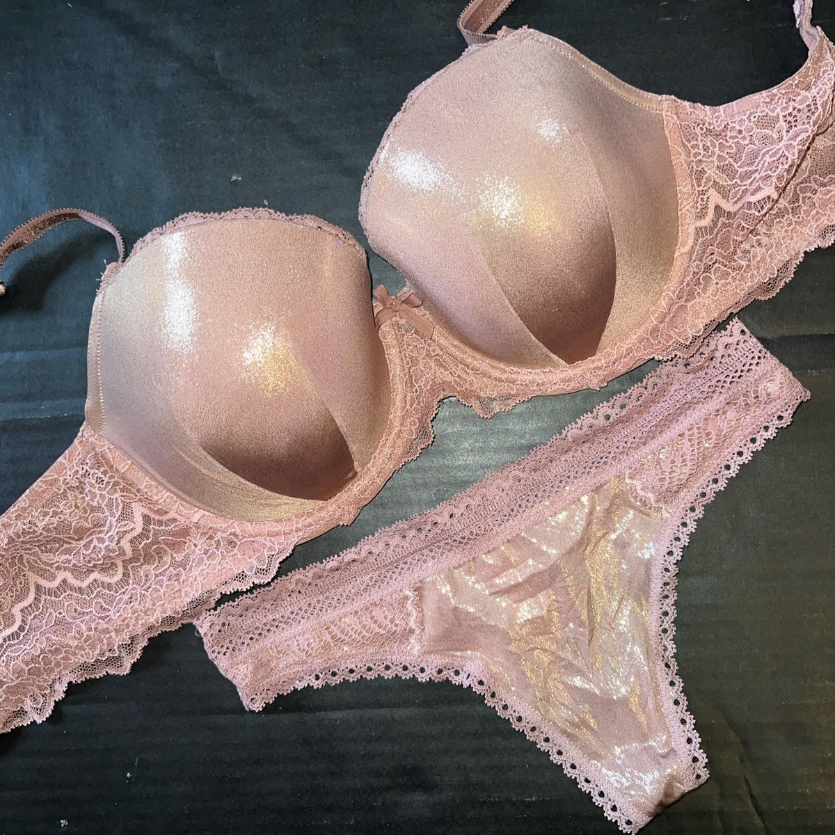 Victoria's Secret 32DDD BRA SET XS,S thong pink vintage ROSE brown