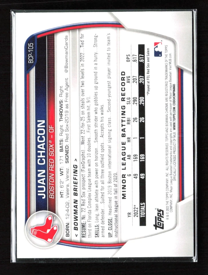 2023 Bowman Draft  #BCP-105 Juan Chacon Lunar Crater Refractor #/125 Red Sox - Image 2 of 2
