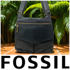 Vintage 1990s Fossil Black Pebbled Leather La...