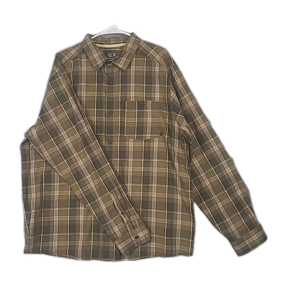Mountain Hardwear Shirt Mens XL Green Plaid Long Sleeve Hiking Camping Fishing