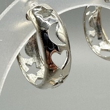 Sterling Silver 925 Celestial Moon Star Heart 7mm Chunky Hoop Earrings