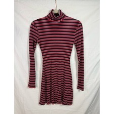Reformation Striped Ribbed Turtleneck Mini Dress Red Pink XS Made in USA