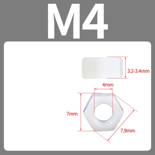 White Plastic Hex Full Nuts Nylon Hexagon Nut M2 M2.5 M3 M4 M5 M6 M8 M10 M12 M14 - Picture 13 of 19