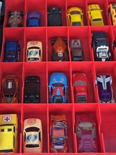 Diecast Toy Car Lot Multicolor Vehicles w/ Red Compartment Storage Case