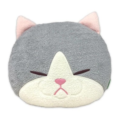 A stuffed animal cushion of a cat like a mouse