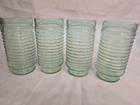 Vintage Anchor Hocking 6"  Green Ribbed Glasses Tumblers Set of 4