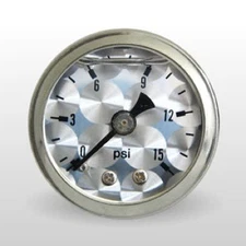 Marshall Fuel Pressure Gauge ET00015; 0-15 psi 1-1/2 in. Liquid Filled Slvr/Chrm