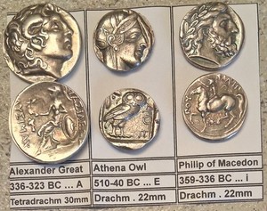3 GREEK COPY Coins Ancient Antique Silver Plated . Look Feels Authentic! ..  AEI