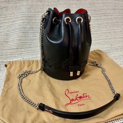 Christian Louboutin Marie Jane Bucket Bag Black Leather Chain Shoulder Auth