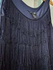 H&M Navy Short Fringed Flapper Party Dress Size L Good Condition