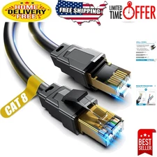 6FT Cat 8 Ethernet Cable - 2000MHz, Gold Plated RJ45 for Indoor/Outdoor