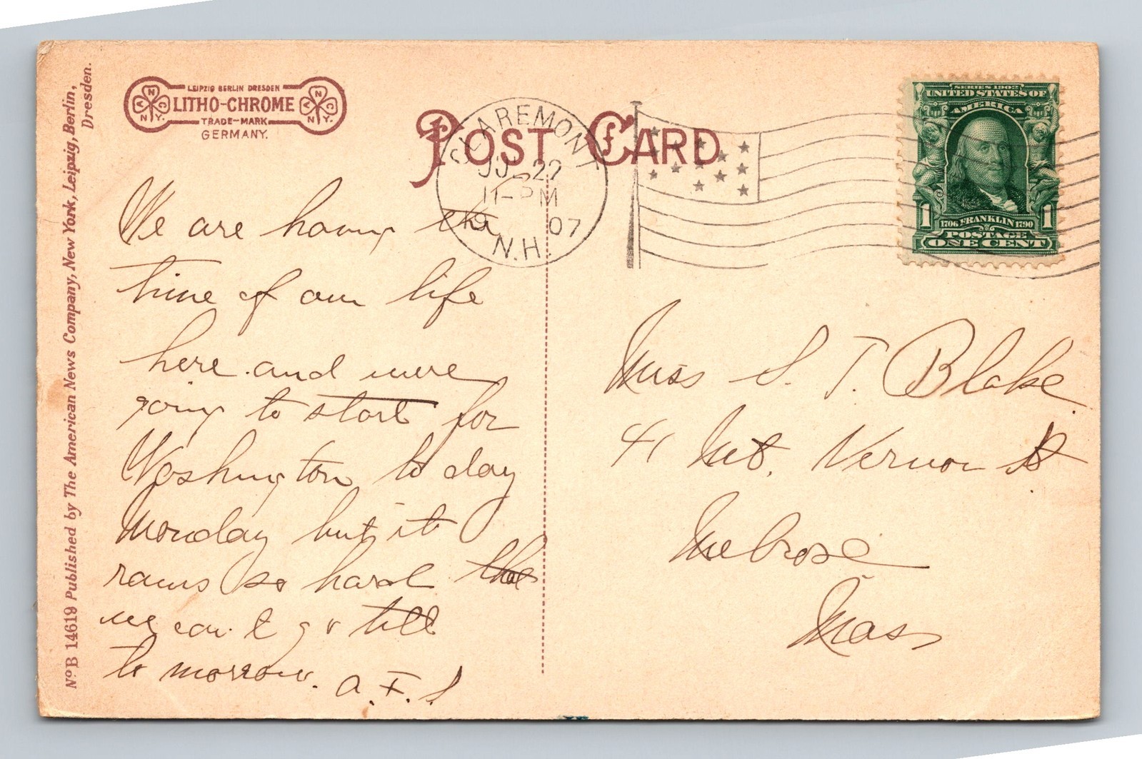 Claremont NH-New Hampshire Looking Up Sugar River Vintage c1907 Postcard